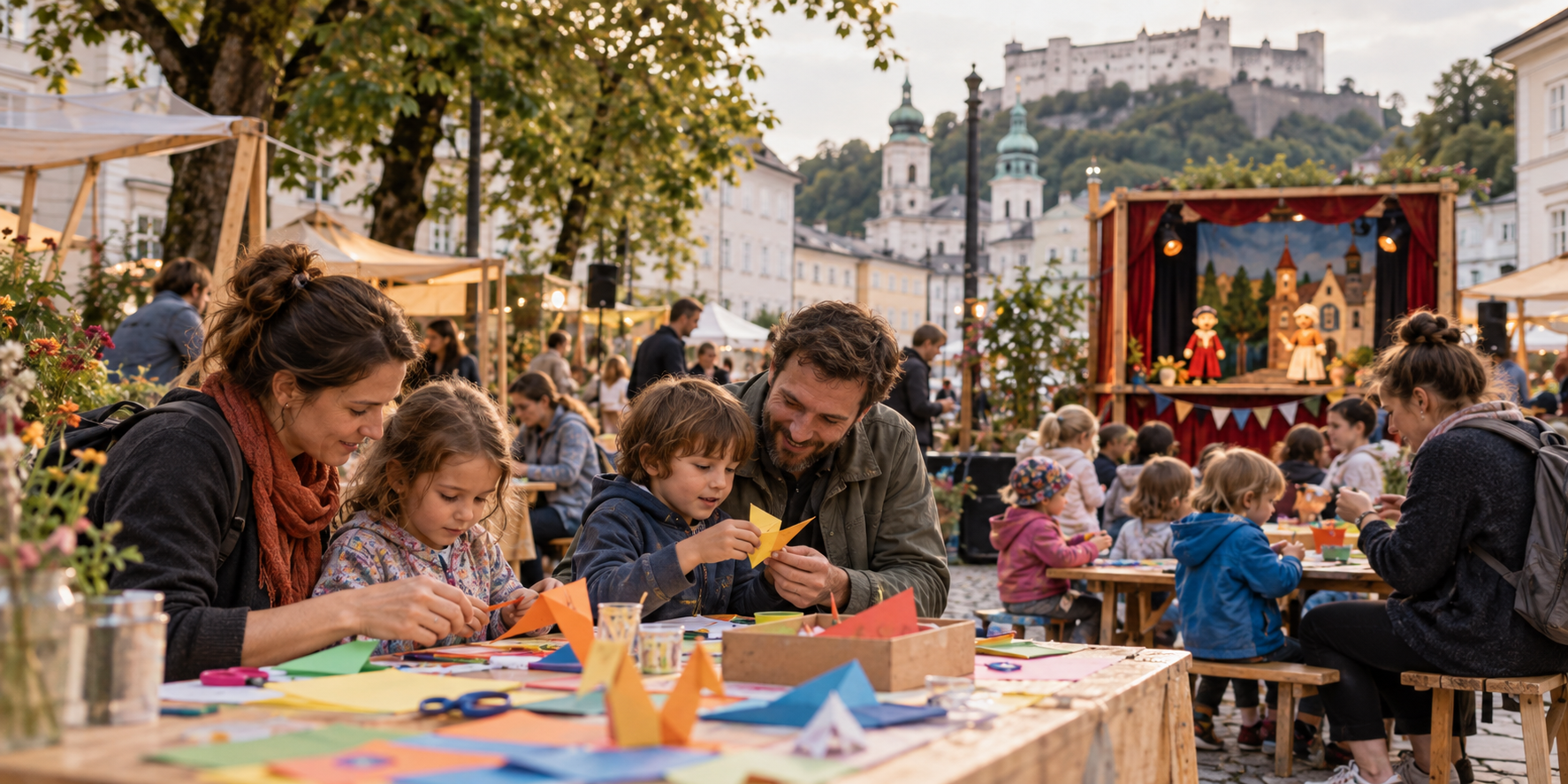 Familien bei einem kreativen Kulturfestival in Österreich